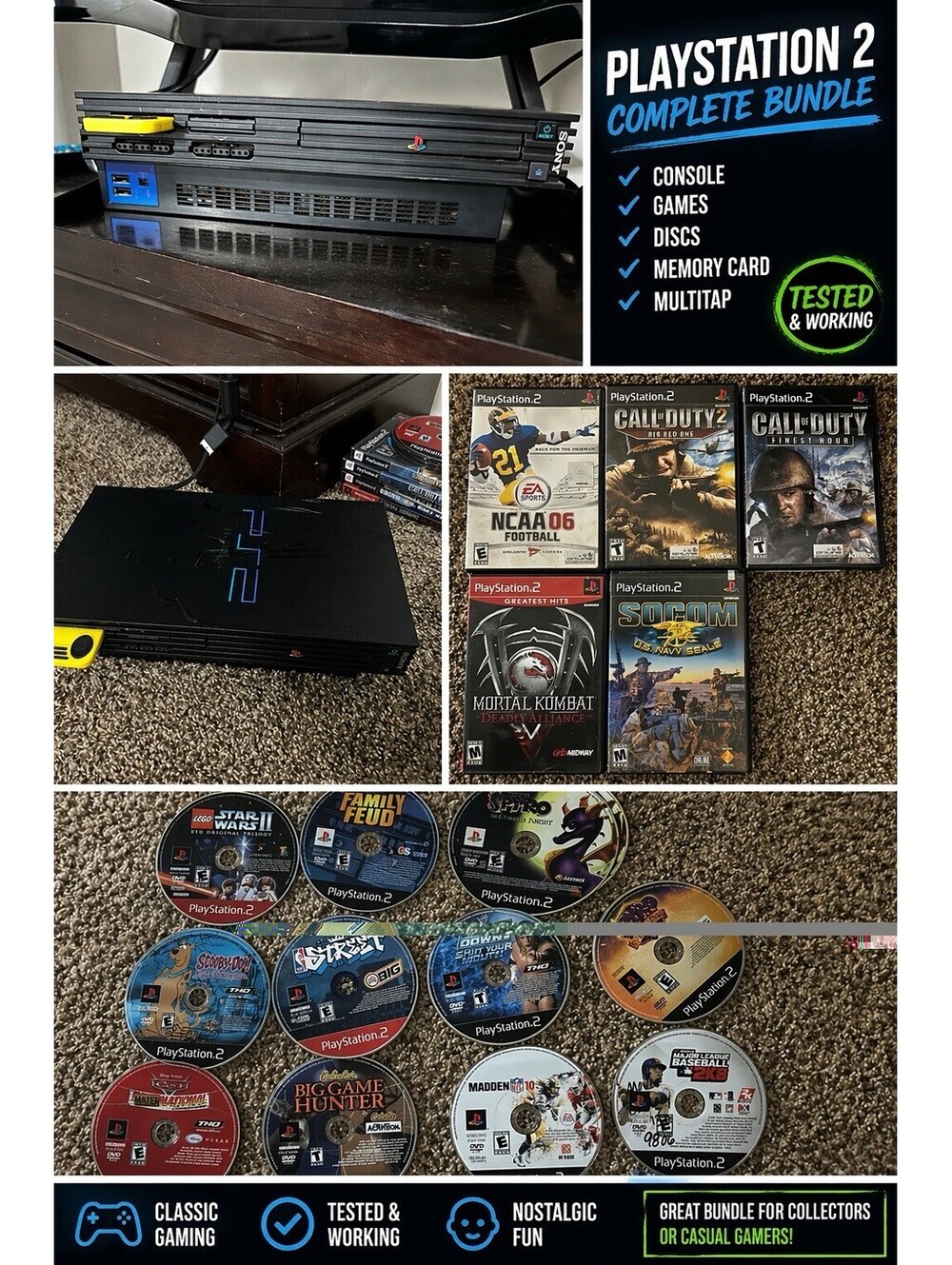Sony PlayStation 2 PS2 SCPH-30001 NTSC-U/C Bundle w/ Games, Memory Card